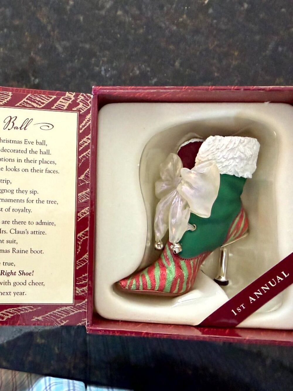 Just the Right Shoe Christmas Eve Ball Boot 25220 1st Annual Holiday Figurine